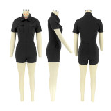 Solid Color Lapel Zipper Romper DDF-88217