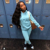 Solid Casual Sport Hooded Sweatshirt Two Piece Set LUO-6626