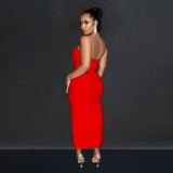 Solid Color Tube Tops Feather Maxi Dress BY-6535