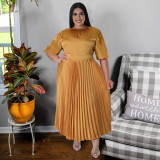 Solid Color Pleated Maxi Dress NNWF-7876