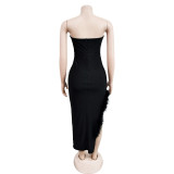 Solid Color Tube Tops Feather Maxi Dress BY-6535