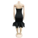 Sexy Mesh Splicing Tube Top Midi Dress BY-6555