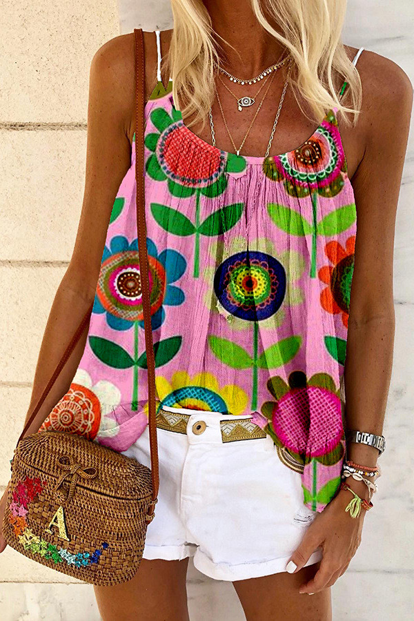 Plus Size Sexy Low-cut Halter Printed Tank Top MK-3178
