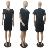 Plus Size Solid Short Sleeve Loose Casual Dress LUO-6669