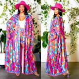 Chiffon Print Sunscreen Cardigan Shorts Beach Suit XHSY-19570