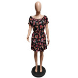 Casual Tie Up One Shoulder Print Dress QXTF-8185