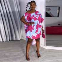 Plus Size Print Irregular Midi Dress NY-10526