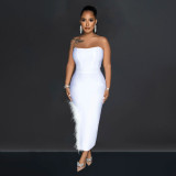 Solid Color Tube Tops Feather Maxi Dress BY-6535