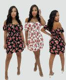 Casual Tie Up One Shoulder Print Dress QXTF-8185