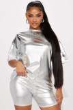 Solid Color Short Sleeve Two Piece Shorts Set YD-8761