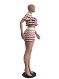 Casual Color Block Knits Two Piece Shorts Set TR-1268