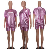 Solid Color Short Sleeve Two Piece Shorts Set YD-8761