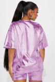 Solid Color Short Sleeve Two Piece Shorts Set YD-8761