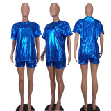 Solid Color Short Sleeve Two Piece Shorts Set YD-8761