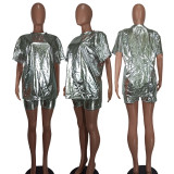 Solid Color Short Sleeve Two Piece Shorts Set YD-8761