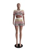 Casual Color Block Knits Two Piece Shorts Set TR-1268