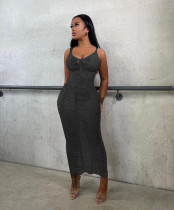 Solid Color Knits Hollow Out Beach Dress TR-1269