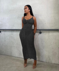 Solid Color Knits Hollow Out Beach Dress TR-1269