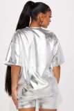Solid Color Short Sleeve Two Piece Shorts Set YD-8761