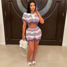 Casual Color Block Knits Two Piece Shorts Set TR-1268