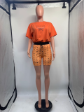 Print Short Sleeve Two Piece Shorts Set GDNY-1052