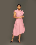 Solid Color BIg Swing Irregular Shirt Dress OMY-11017