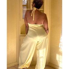 Solid Color Halter Hip Hop Loose Jumpsuit LUO-6677