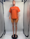 Print Short Sleeve Two Piece Shorts Set GDNY-1052