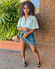 Sexy Beveled Tassel Denim Skirts MEM-88501