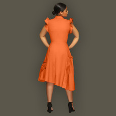 Solid Color BIg Swing Irregular Shirt Dress OMY-11017
