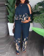 Plus Size Beading Slit Sleeve Two Piece Pants Set LS-0398