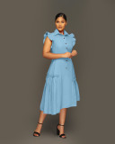 Solid Color BIg Swing Irregular Shirt Dress OMY-11017