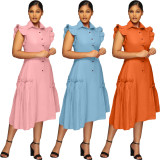 Solid Color BIg Swing Irregular Shirt Dress OMY-11017