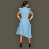 Solid Color BIg Swing Irregular Shirt Dress OMY-11017