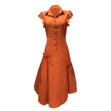 Solid Color BIg Swing Irregular Shirt Dress OMY-11017