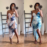 Plus Size Sexy Print Irregular Tube Tops Maxi Dress NY-10515