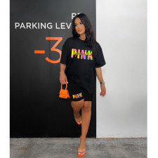 PINK Letter Print Short Sleeve Two Piece Set HGL-9009020
