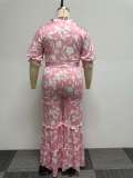 Print Half Sleeve Ruffles Loose Two Piece Pants Set NY-2746