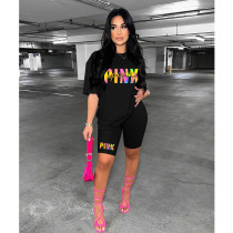 PINK Letter Print Short Sleeve Two Piece Set HGL-9009020