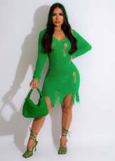 Knits Long Sleeve Hooded Midi Dress LA-A3332