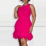 Solid Color Sleeveless Feather Patchwork Mini Dress NY-2767