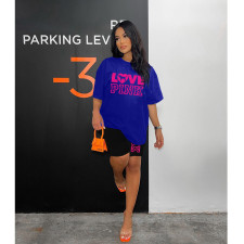 Casual PINK Letter Print Two Piece Shorts Set HGL-TM9009033