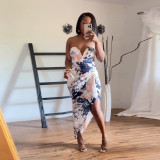 Plus Size Sexy Print Irregular Tube Tops Maxi Dress NY-10515