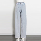 Plus Size Fashion Denim Tube Tops Two Piece Pants Set YMEF-5315