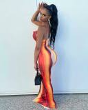 Fashion Contrast Color Print Sling Maxi Dress LSL-6518