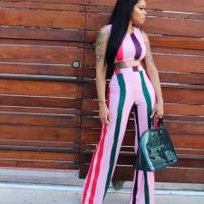 Print Sleeveless Tops And Straight Pant 2 Piece Set OM-1659