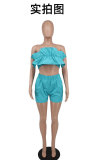 Casual Solid Wrap Chest Shorts Two Piece Set XHXF-8628
