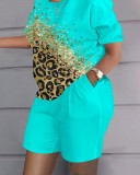 Casual Print Short Sleeve Two Piece Shorts Set SHD-9617