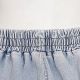 Plus Size Fashion Denim Tube Tops Two Piece Pants Set YMEF-5315