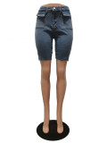 Casual Denim Holes Slim Peals Short CM-8690